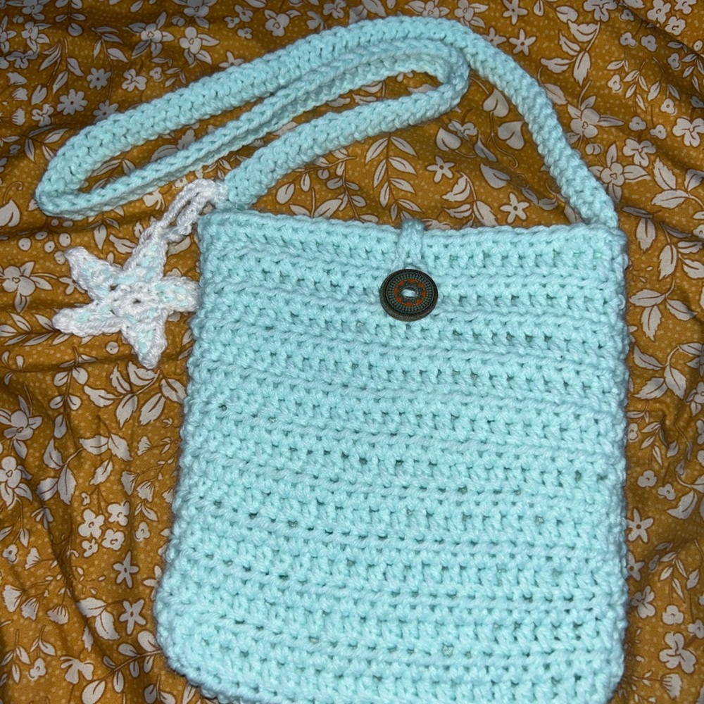 Handmade Light Blue Crochet Shoulder Bag